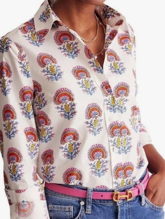 Boden Tops - Boden Sienna White Button-Down Shirt with Pink & Blue Floral Motif Size 0R Nwt